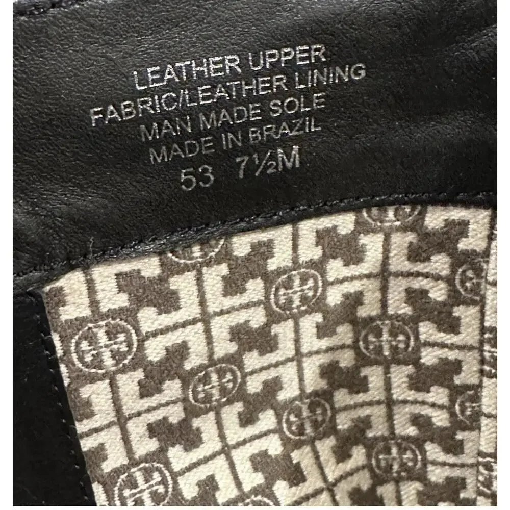 Tory Burch Donavan Riding Boots Black Leather Gold Logo Harness Knee High 7.5 - Picture 15 of 16